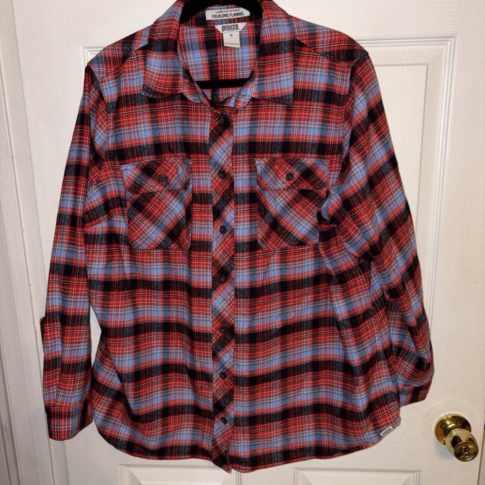 Duluth Trading Co Shirt 1X Women's Red Blue Plaid Folklore Flannel Utility